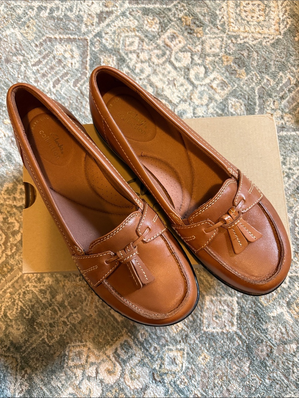 Clarks Women's Cognac Leather Tassel Loafers
